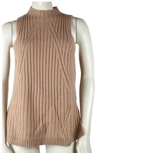 INTERMIX Chunky Cashmere & Wool Ribbed Knit Mock Neck Sweater Tank